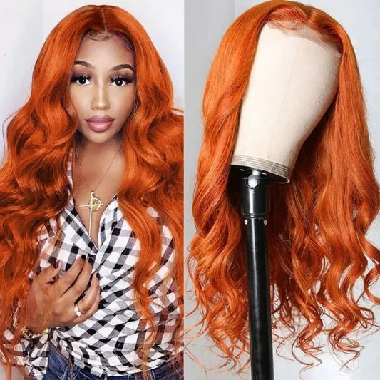 Ginger Orange Body Wave Human Hair Lace Part Wigs for Sale