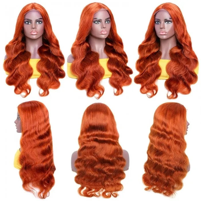 Ginger Orange Body Wave Human Hair Lace Part Wigs for Sale