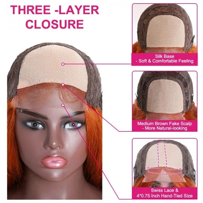 Ginger Orange Body Wave Human Hair Lace Part Wigs for Sale
