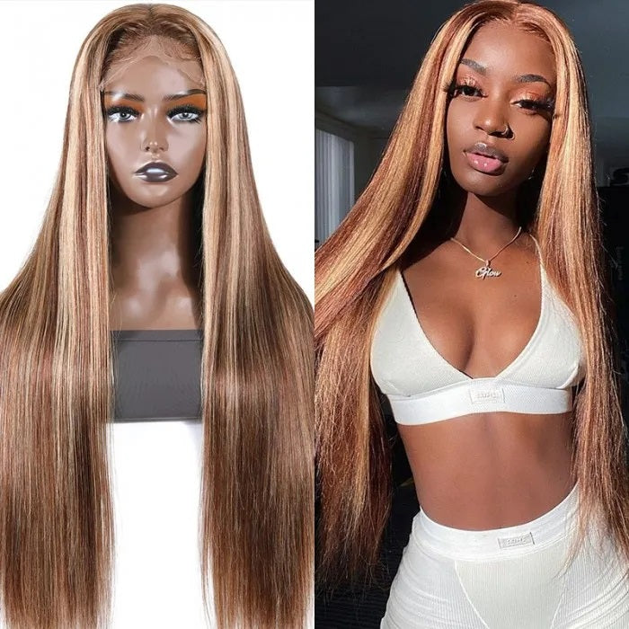 13X4 HD Lace Wigs Human Hair 150% Density Straight Honey Blonde with Highlights