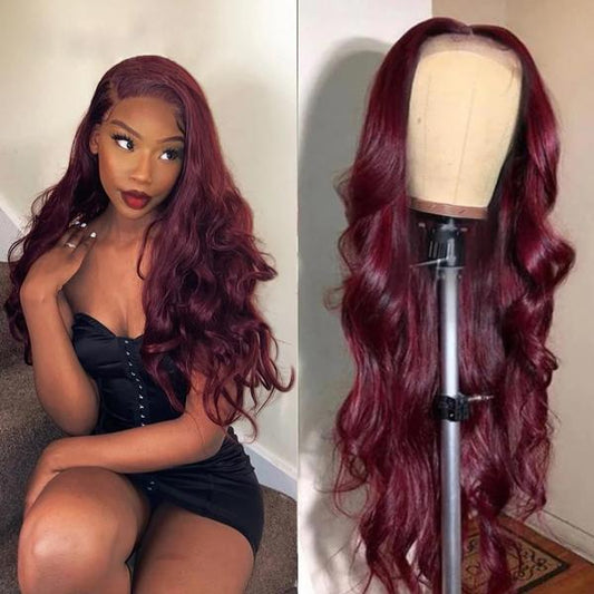 99J Colored Body Wave Lace Front Wigs Brazilian Human Hair 150% Density