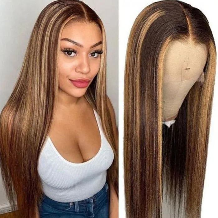 13X4 HD Lace Wigs Human Hair 150% Density Straight Honey Blonde with Highlights