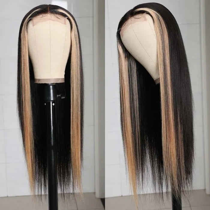 Highlight Ombre TL27 Straight Human Hair Lace Part Wigs 150% Density
