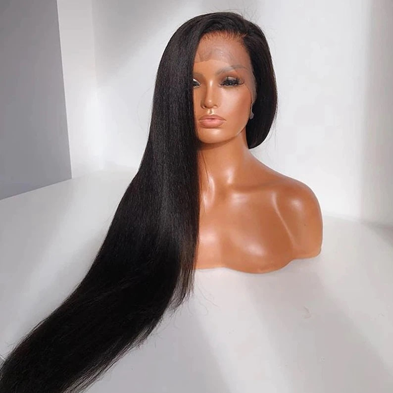 Yaki Straight 13X6 Lace Front Wig Human Hair Frontal Lace Wig Handmade Lace Wig