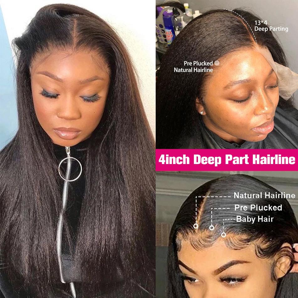 Kinky Straight Wave 13x4 Lace Front Wigs Brazilian Virgin Hair