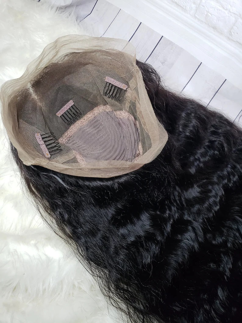 Yaki Straight 13X6 Lace Front Wig Human Hair Frontal Lace Wig Handmade Lace Wig