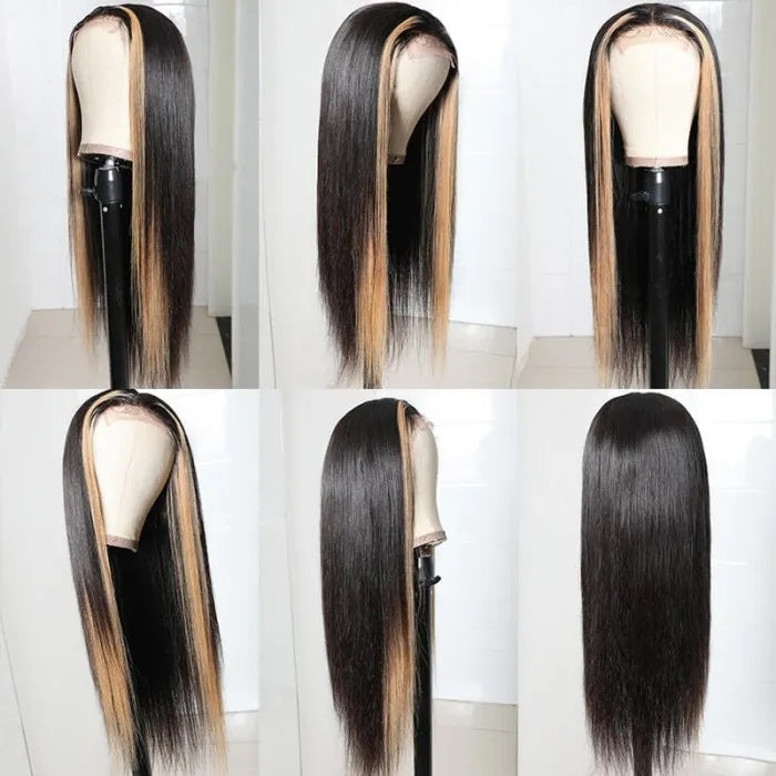 Highlight Ombre TL27 Straight Human Hair Lace Part Wigs 150% Density