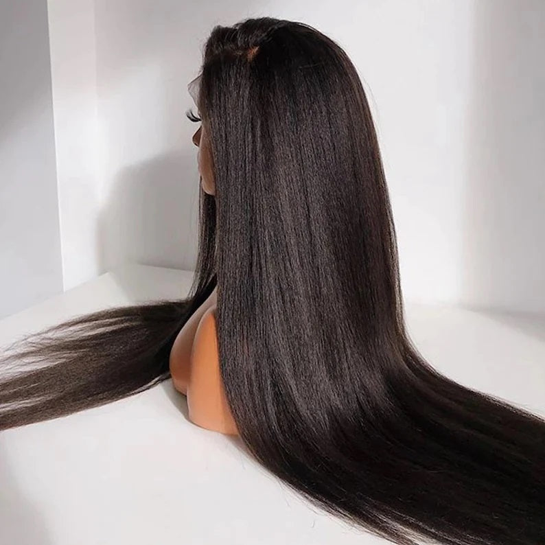 Yaki Straight 13X6 Lace Front Wig Human Hair Frontal Lace Wig Handmade Lace Wig