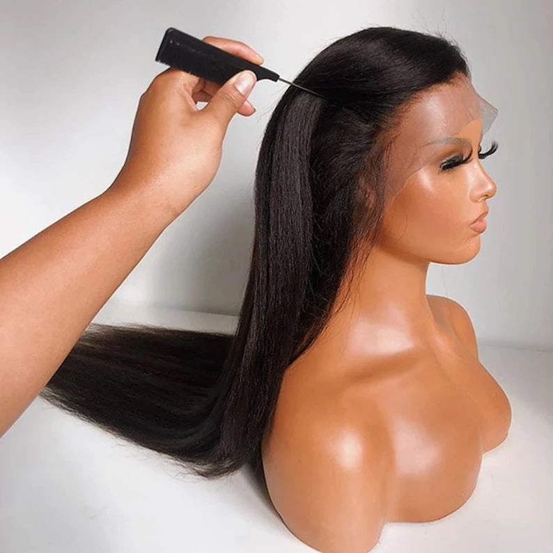 Yaki Straight 13X6 Lace Front Wig Human Hair Frontal Lace Wig Handmade Lace Wig