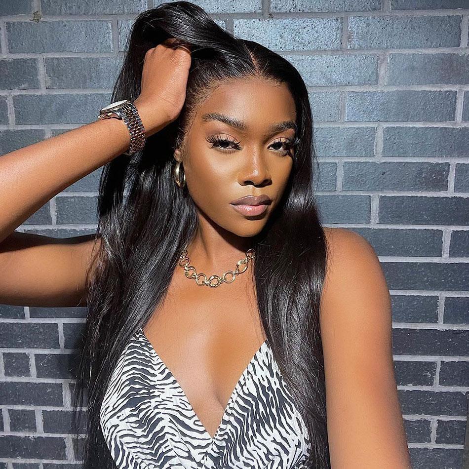 Straight Human Hair 13x4 Lace Front Wigs Pre-pulcked 180% Density Virgin Hair Wigs With Baby Hair