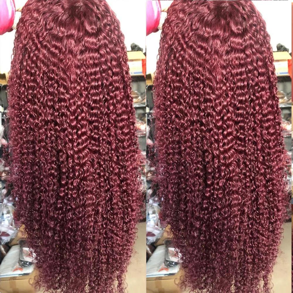99J Colored Curly Lace Front Wigs Brazilian Human Hair 150% Density