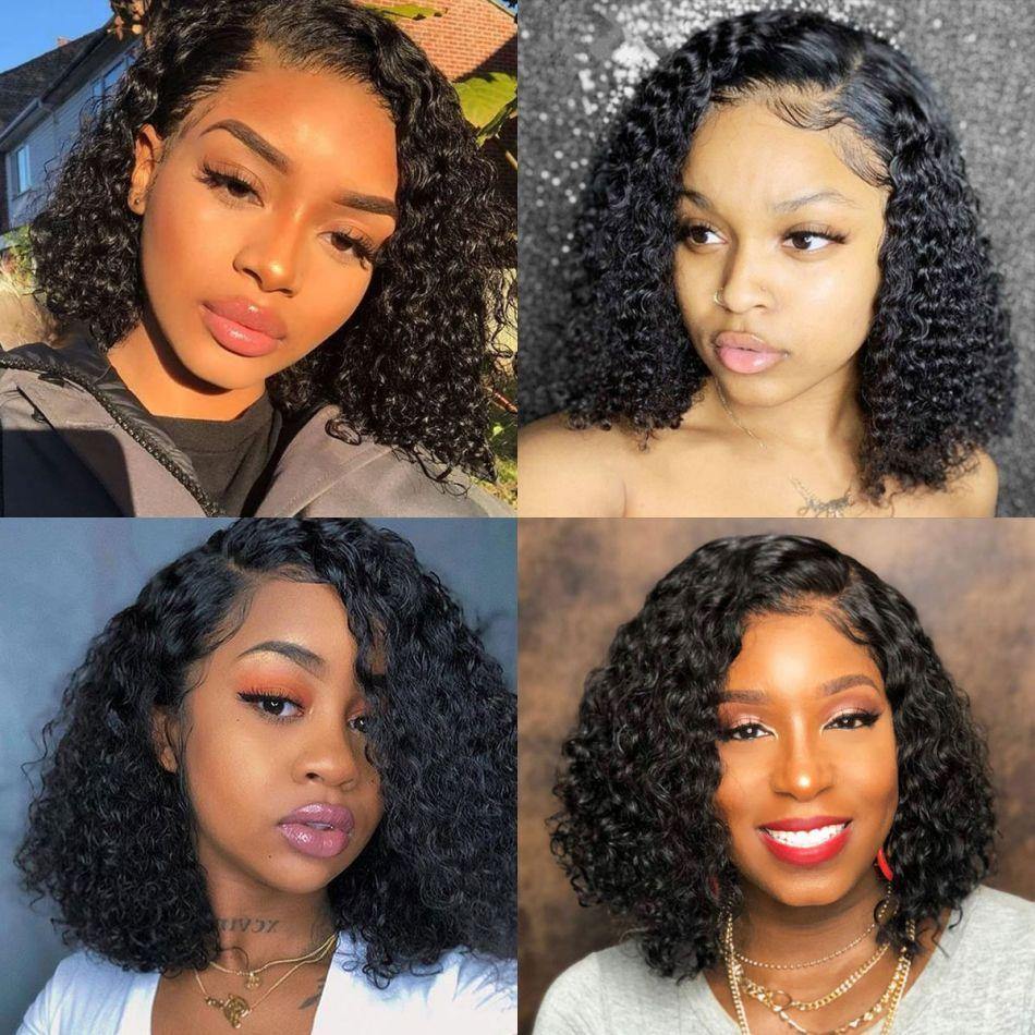 13x4 Lace Front Wig Curly Hair Side Part Bob Wigs 180% Density Natural Color - uprettyhair
