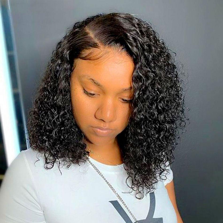 13x4 Lace Front Wig Curly Hair Side Part Bob Wigs 180% Density Natural Color - uprettyhair