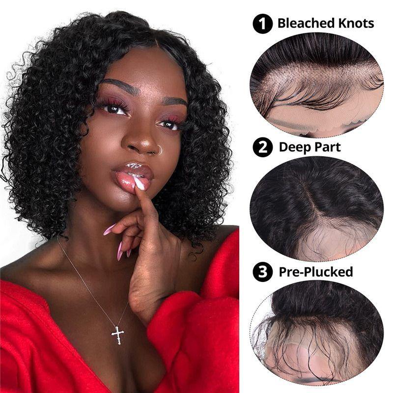 Short Cut Bob 13x4 Lace Wigs Curly Hair 150% Density Virgin Hair - uprettyhair