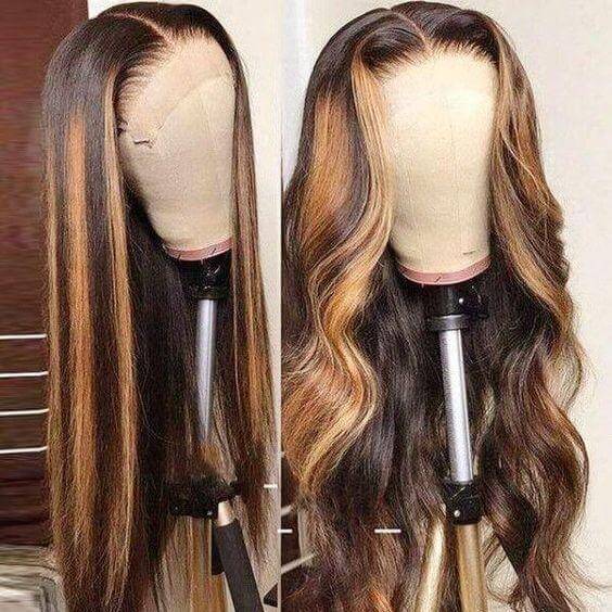 Highlight Piano Color Glueless 4*4 13*4 13*6 Closure Straight Wig 250% Brazilian Human Hair Luxurious Customization