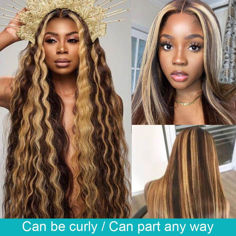 Dark Brown Hair With Highlights Lace Front Wigs Brazilian Straight Hair-AshimaryHair.com