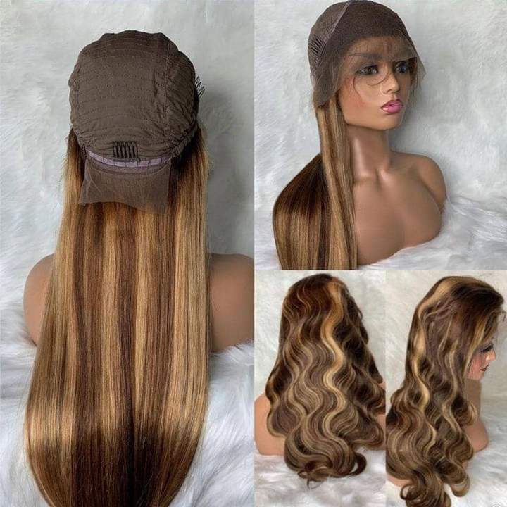 Highlight Piano Color Glueless 4*4 13*4 13*6 Closure Straight Wig 250% Brazilian Human Hair Luxurious Customization