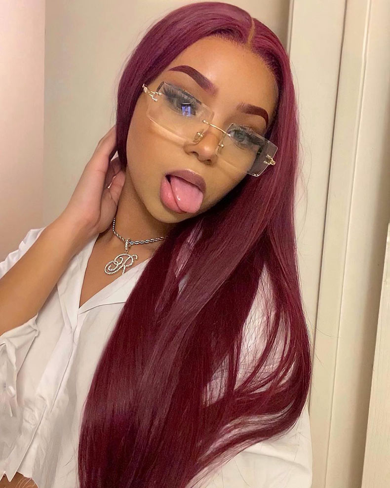 【New In】13A Burgandy 13*4 Frontal 99J Color Straight Transparent Lace Front Wigs 180% Density Virgin Human Hair Wigs Customize in 7 days!
