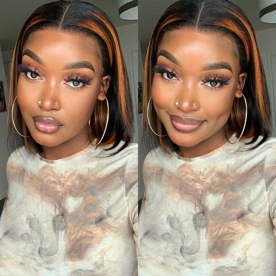 Straight Short Bob MIX Color Highlight 13x4 Lace Front Wigs 150% Density - uprettyhair