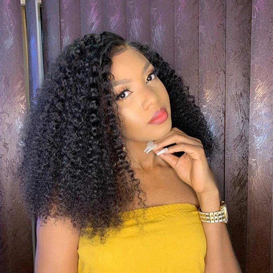 Kinky Curly Side Part 13x4 Lace Front Wig 180% Density Human Virgin Hair Cut Bob Wig - uprettyhair