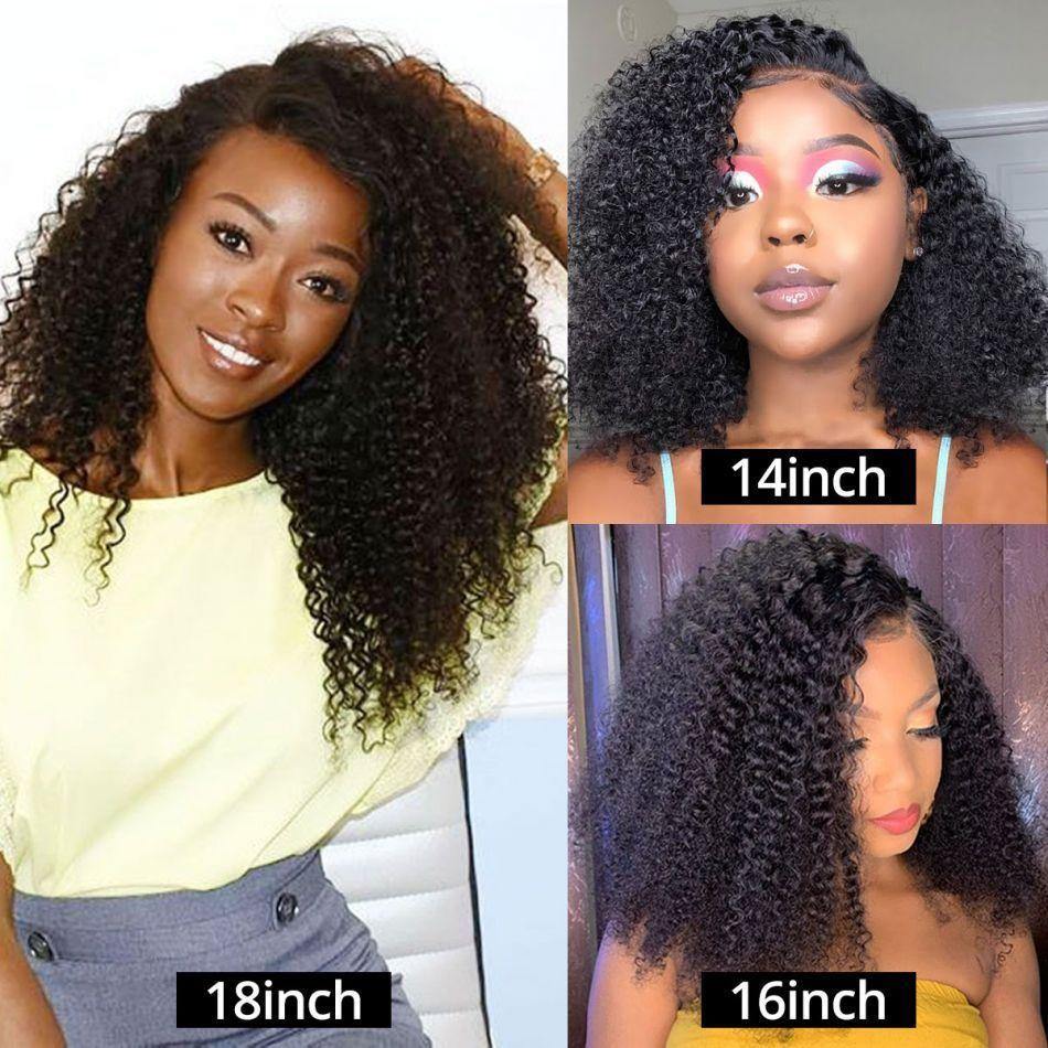 Kinky Curly Side Part 13x4 Lace Front Wig 180% Density Human Virgin Hair Cut Bob Wig - uprettyhair