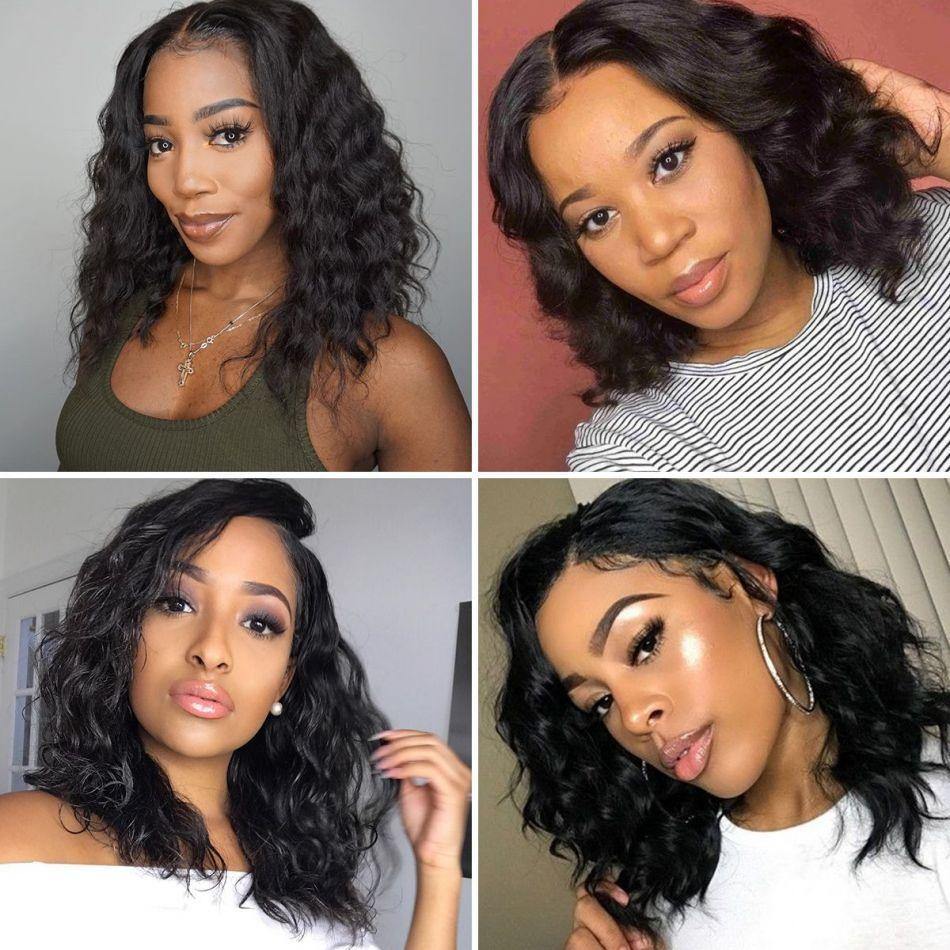 Loose Deep Wave Side Part 180% Density Virgin Human Hair 13x4 Bob Wigs - uprettyhair