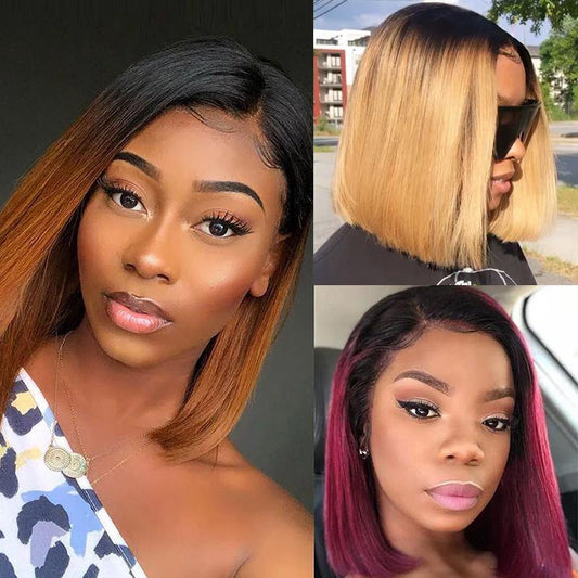 Ombre Color Straight Hair 4x4 Lace Closure Wigs Short Bob Wig - uprettyhair