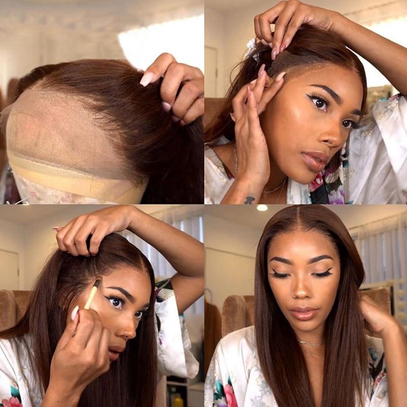 Mongolian Remy Brown Color Human Hair Natural Black T Part Lace Front Wig