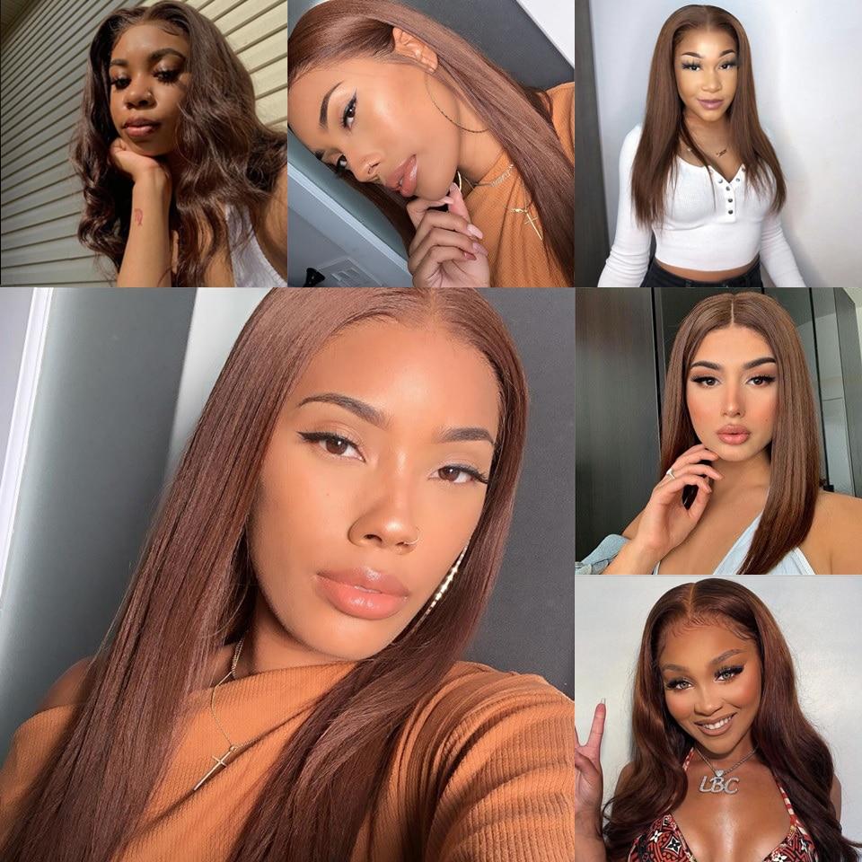 Mongolian Remy Brown Color Human Hair Natural Black T Part Lace Front Wig
