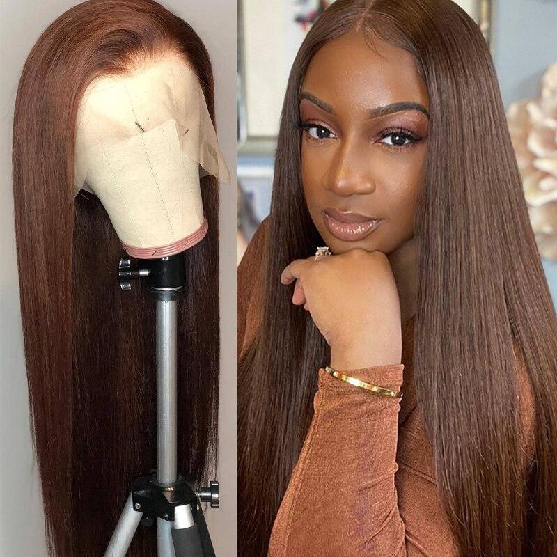 Mongolian Remy Brown Color Human Hair Natural Black T Part Lace Front Wig