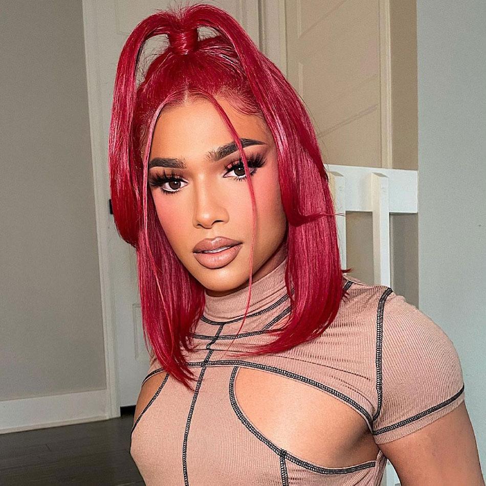 Red Color Lace Wig Short Human Hair Wigs 150% Density Pre-Colored - uprettyhair