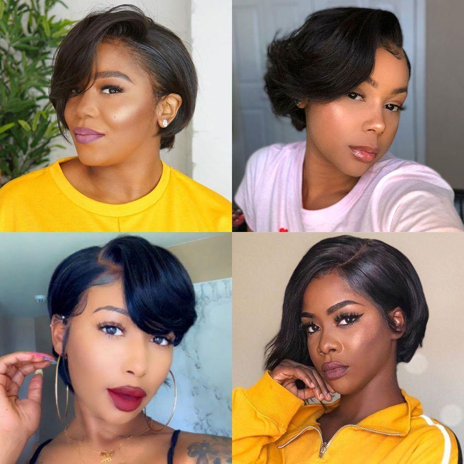 13x4 Short Human Hair Wigs 8Inch Pixie Cut Lace Wig 180% Density - uprettyhair
