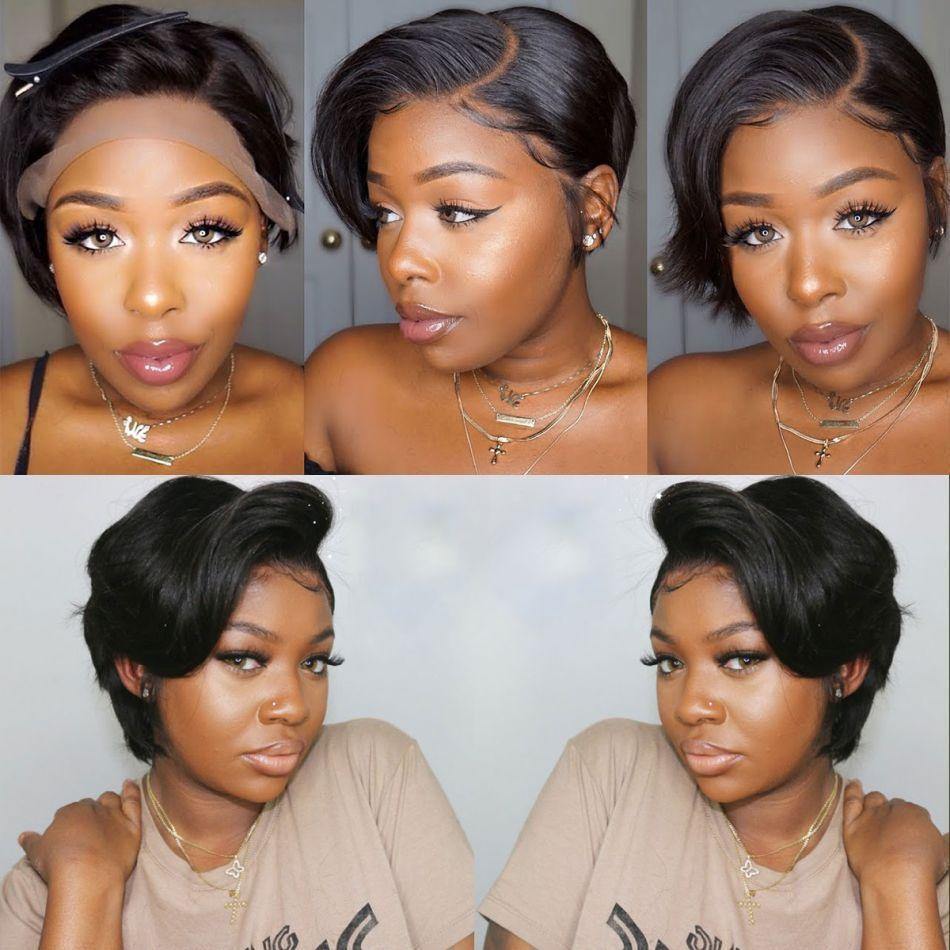 13x4 Short Human Hair Wigs 8Inch Pixie Cut Lace Wig 180% Density - uprettyhair