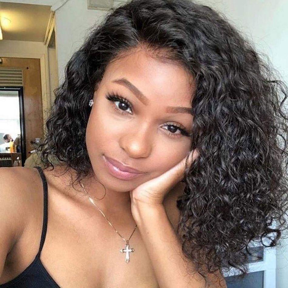 Water Wave 13x4 Side Parting Bob Lace Wigs 180% Density Natural Wave Bob Wigs - uprettyhair