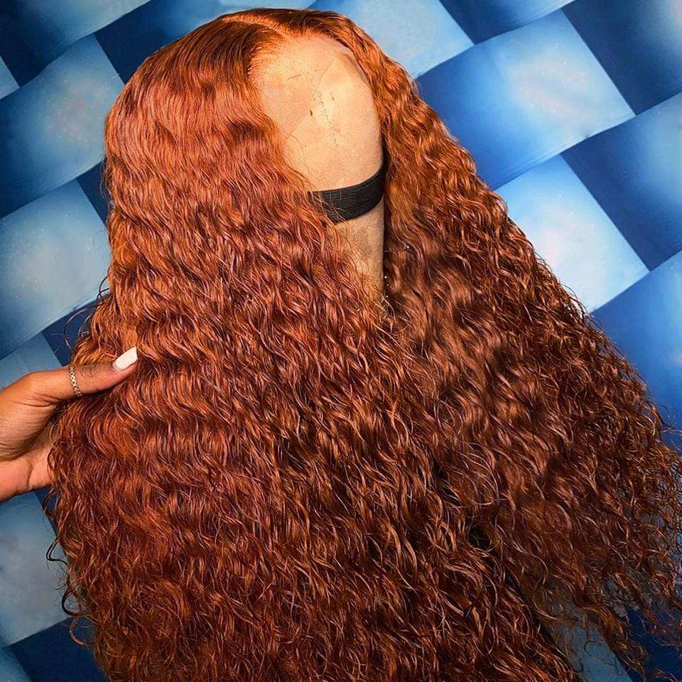 Hot Girl! 250%Density 13x4 Ginger Orange Romantic Wave Lace Frontal Lace Wig