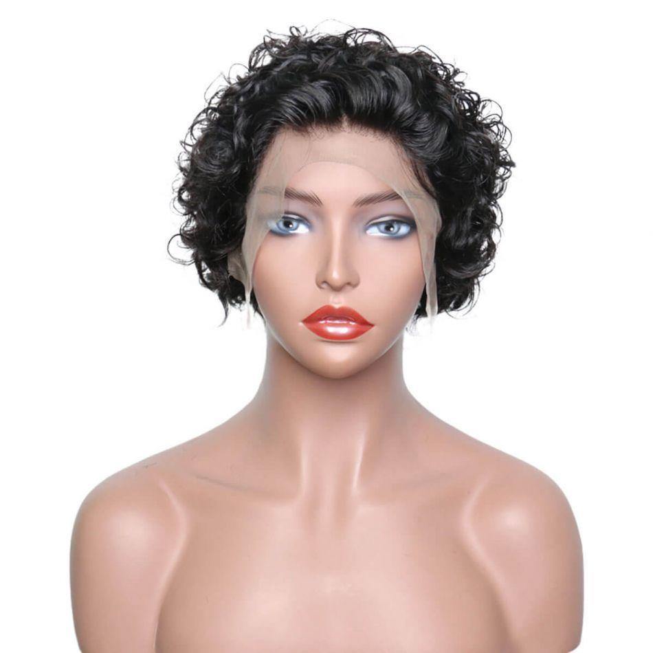 Pixie Cut Human Hair Wig Lace Front Wig Water Wave 180% Density