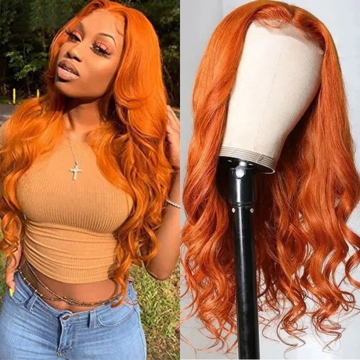 Ginger Orange Body Wave Human Hair Lace Part Wigs for Sale