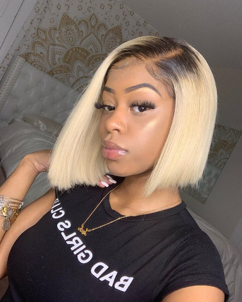 13a Bob Wigs With 1b-613 Color 13*4 Lace Front Wigs Bob 4*4 Lace Wigs With 150% Density Straight Body Wave Customize 7 Days