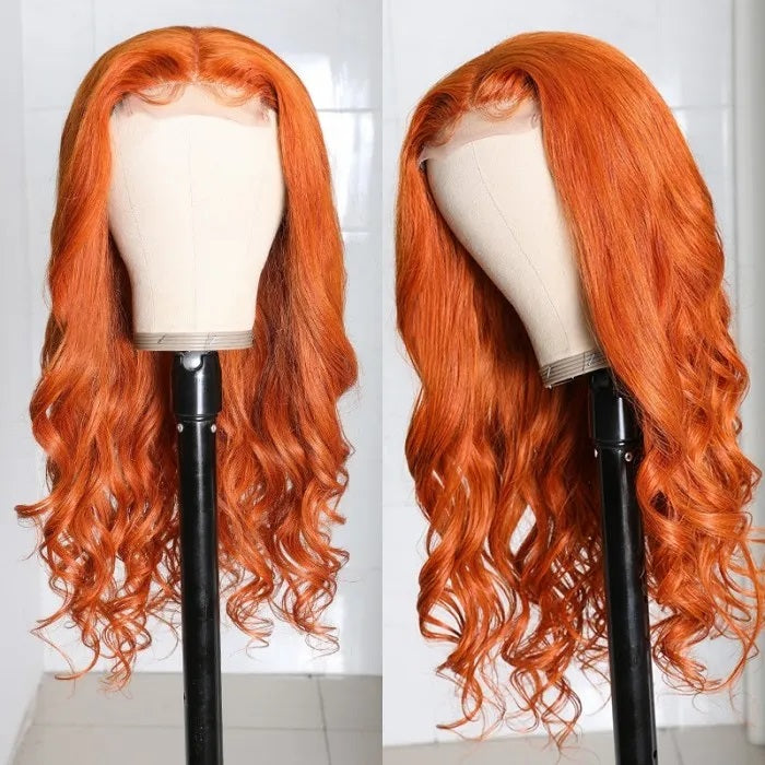 Ginger Orange Body Wave Human Hair Lace Part Wigs for Sale