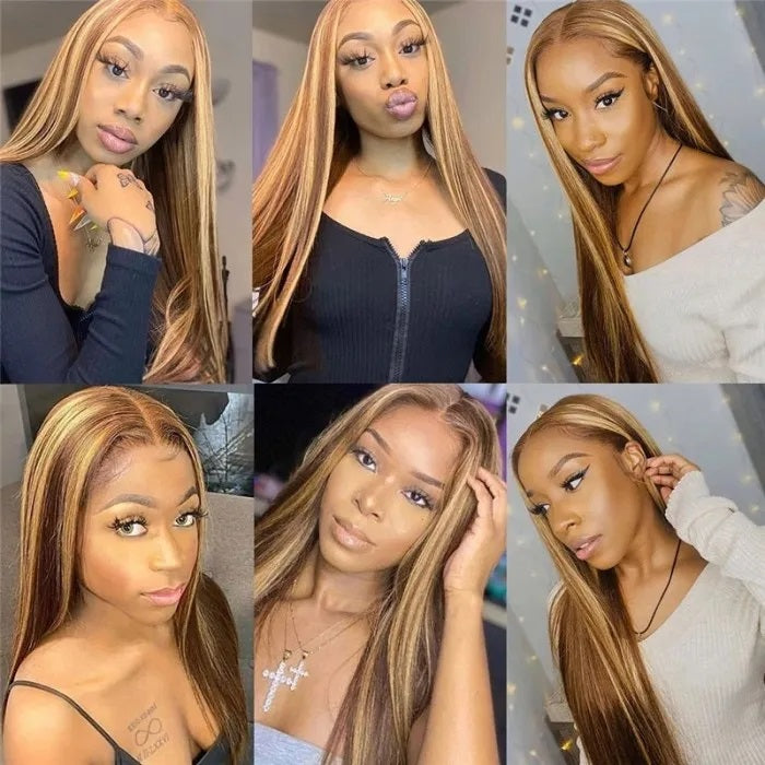 13X4 HD Lace Wigs Human Hair 150% Density Straight Honey Blonde with Highlights