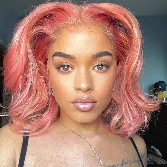 13A Pink Color 180% Density 13x4 Straight/Body Wave Lace Front BOB Wig Short BOB Virgin Human Hair 13x4 frontal Lace Wigs