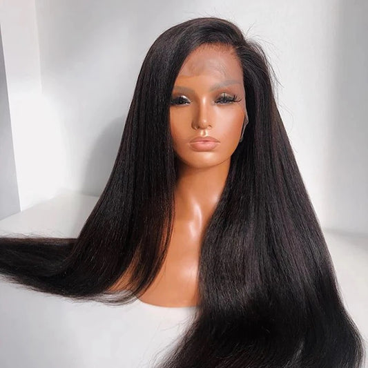 Yaki Straight 13X6 Lace Front Wig Human Hair Frontal Lace Wig Handmade Lace Wig