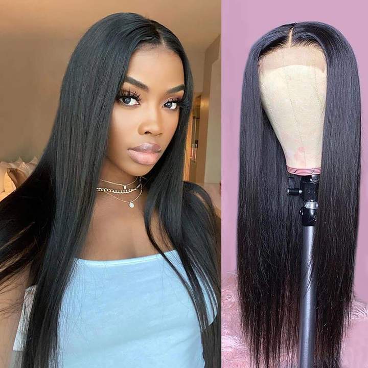 Glueless 4X4 Lace Closure Straight Wig 100% Human Hair Lace Closure Wig