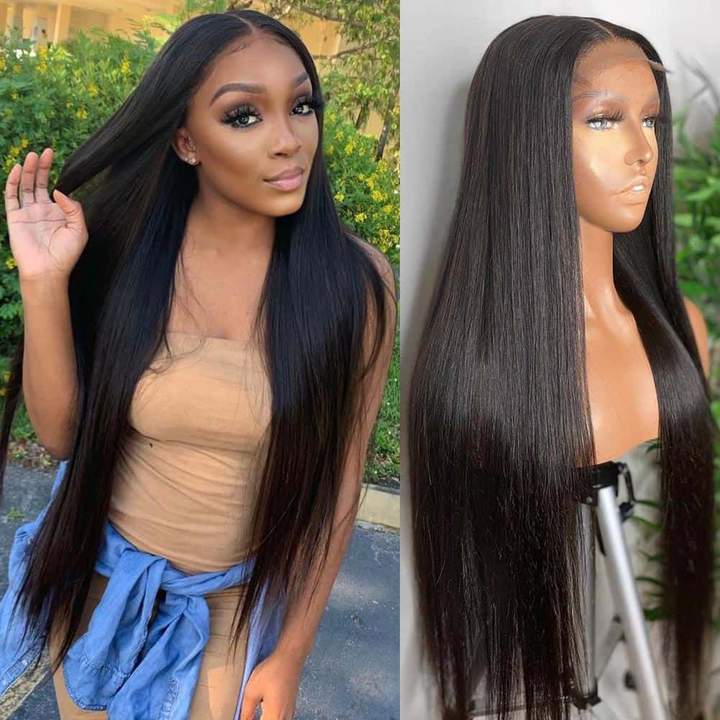 Glueless 4X4 Lace Closure Straight Wig 100% Human Hair Lace Closure Wig