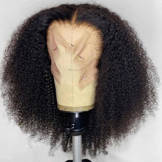 Natural Black Kinky Curly Lace Frontal Wig 200% Density