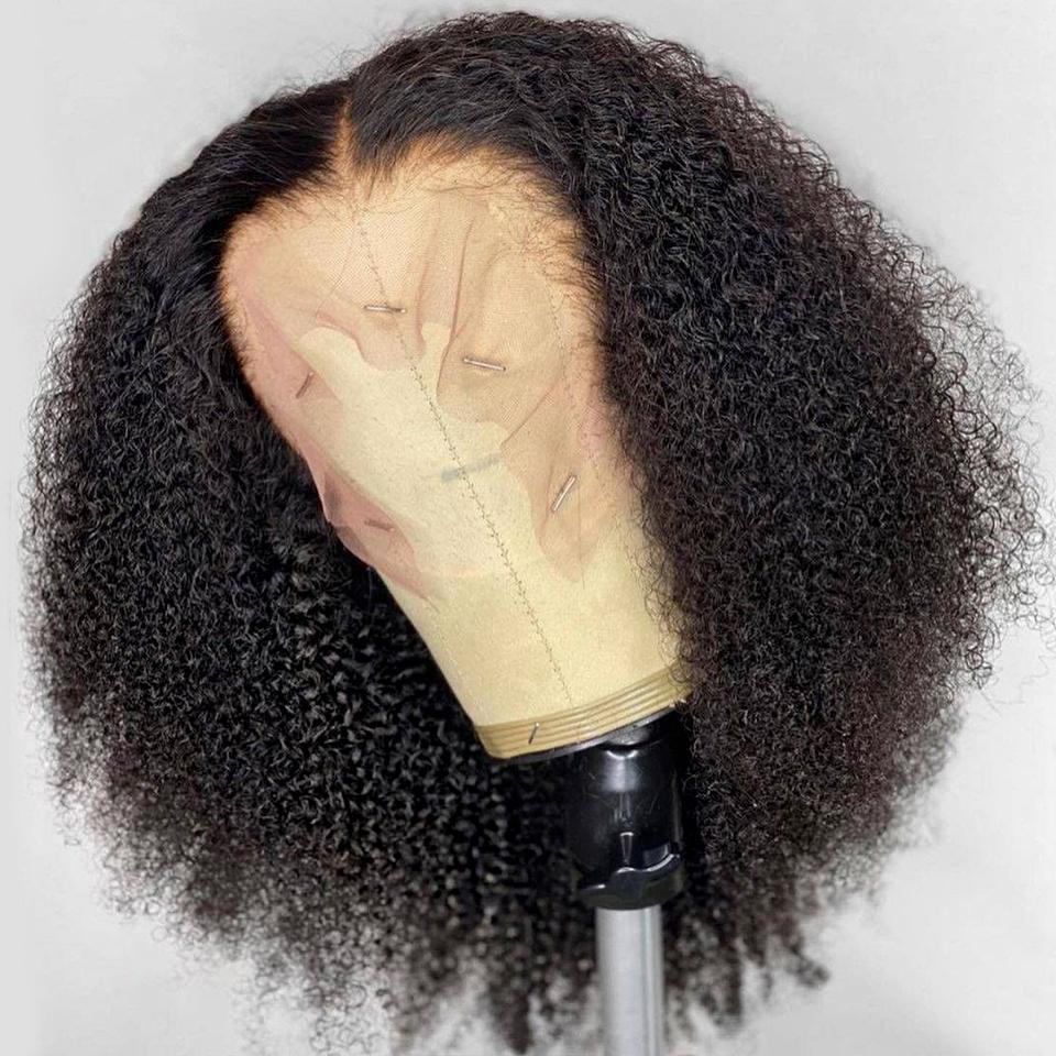 Natural Black Kinky Curly Lace Frontal Wig 200% Density