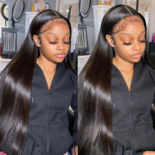 Straight Human Hair 13x4 Lace Front Wigs Pre-pulcked 180% Density Virgin Hair Wigs With Baby Hair