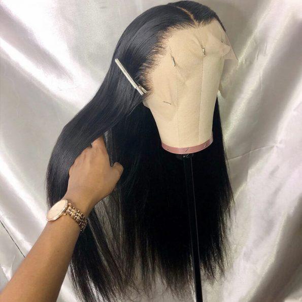 Straight Human Hair 13x4 Lace Front Wigs Pre-pulcked 180% Density Virgin Hair Wigs With Baby Hair