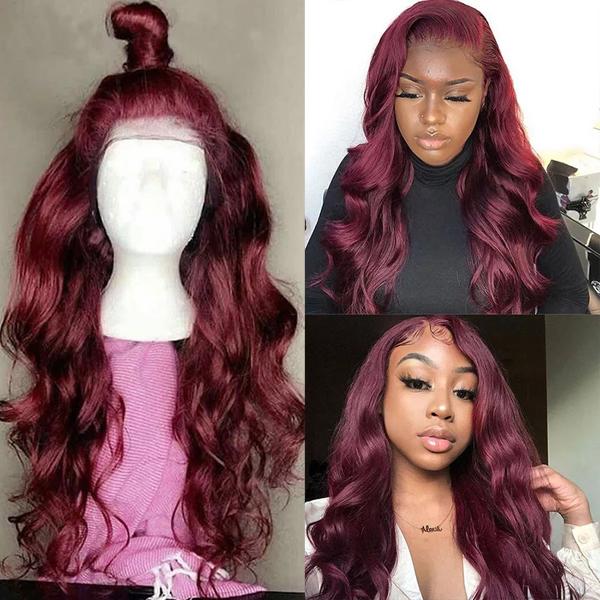 99J Colored Body Wave Lace Front Wigs Brazilian Human Hair 150% Density