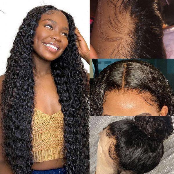 Brazilian Deep Wave Human Hair Wig 13X4 Glueless Lace Front Wigs	With Baby Hair Pre-plucked Natural Hairline
